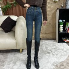 批发复古蓝高腰牛仔裤子加绒加厚紧身铅笔牛仔裤<b class='q'>弹力</b>百搭<b class='q'>小脚裤</b>显瘦