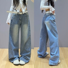 批发满天星<b class='q'>镶钻</b>阔腿<b class='q'>牛仔裤</b>女2025冬加绒加厚高腰宽松百搭休闲显瘦长裤