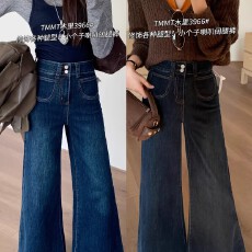 批发秋上新复古双扣微喇<b class='q'>牛仔裤</b>弹力阔腿喇叭裤<b class='q'>牛仔裤</b>3966