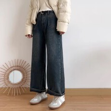 批发<b class='q'>牛仔裤</b>女2025年新款水泥灰直筒高腰阔腿裤宽松显瘦春季裤子女爆款