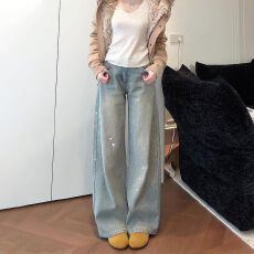 批发满天星重工烫钻阔腿牛仔裤女2026年春季新款宽松直筒裤子