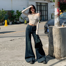 批发版型优选自留<b class='q'>超</b>软超薄牛仔 高腰阔腿牛仔裤<b class='q'>大码</b><b class='q'>女装</b>胖mm裤子