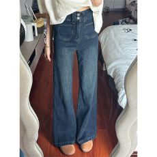 批发欧货不贴腿微喇裤高腰直牛仔裤子女2026夏季<b class='q'>新款</b>宽松显瘦九分长裤