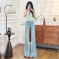 批发<b class='q'>钉珠</b>喇叭<b class='q'>牛仔裤</b>女春秋2026年新款显瘦气质修身百搭辣妹高级拖地裤