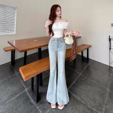 批发重工<b class='q'>钉珠</b>高级喇叭<b class='q'>牛仔裤</b>女春秋冬2026年新款显瘦辣妹流行超火裤子