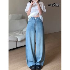 浅蓝色冰丝牛仔裤女2026夏季薄款高腰天丝莱赛尔宽松垂感直筒裤子