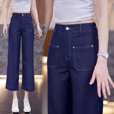 批发八分天丝牛仔直筒裤<b class='q'>女</b>2026年夏季新款高腰薄款冰丝小个子阔腿裤子