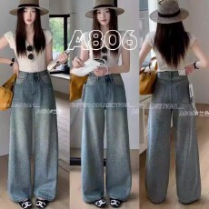 批发柔柔家满天星亮钻牛仔裤<b class='q'>女</b>2026春季高腰显瘦休闲拖地阔腿裤A<b class='q'>806</b>