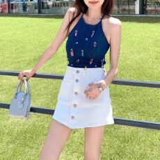 批发布琳家白色高腰牛仔短裙女2026年夏季新款a字辣妹包臀裙裤半身裙