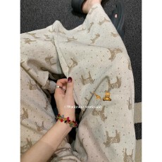 批发（吴大笑）软萌印花裤～百搭高腰遮胯藏肉阔腿可爱小马阔腿牛仔裤
