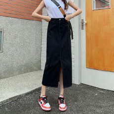 批发高级感中长款<b class='q'>牛仔</b>半身裙女新款开叉黑色一步包臀高腰显瘦气质长裙