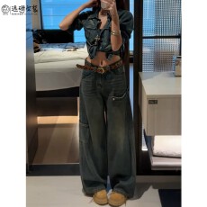 批发美式水洗工<b class='q'>装</b>阔腿牛仔裤<b class='q'>女</b>2026春秋薄款高腰宽松显瘦设计感拖地裤