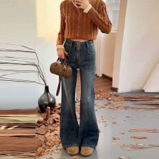 批发韩系窄版不贴腿微喇牛仔裤<b class='q'>女</b>款秋冬2026新款弹力<b class='q'>长裤</b>直筒喇叭<b class='q'>裤</b>