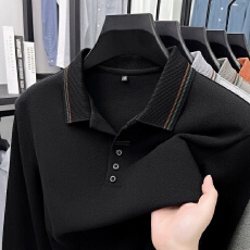 批发Polo衫套头翻领百搭秋冬季新款上衣男士纯色休闲青<b class='q'>中年</b>商务休闲