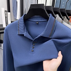 批发百搭商务新款上衣Polo衫翻领纯色男士秋冬季套头青<b class='q'>中年</b>休闲亲肤
