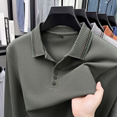 批发新款秋冬Polo衫上衣套头休闲纯色青<b class='q'>中年</b>百搭商务翻领男士亲肤舒适