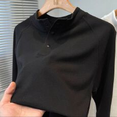 批发2025年新款时尚保暖纯色按扣款打底衫男士秋冬季100%商务立领