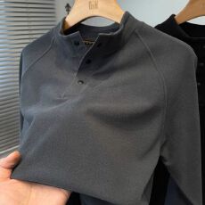 批发2025年新款时尚保暖纯色按扣款打底衫男士秋冬季100%商务立领