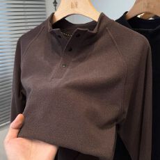 批发男士按扣款打底衫长袖商务磨毛德绒立领新款上衣秋冬季时尚新款