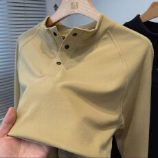 批发2025年新款时尚保暖纯色按扣款打底衫男士秋冬季100%商务立领