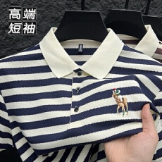 实拍~刺绣条纹男士夏季宽松翻领潮流短袖T恤新款POLO翻领上衣