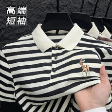 实拍~刺绣条纹男士夏季宽松翻领潮流短袖T恤新款POLO翻领上衣