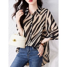 批发条纹防晒衣雪纺<b class='q'>衬衫</b>女斑马纹宽松<b class='q'>衬衣</b>胖妹妹遮肚显瘦上衣