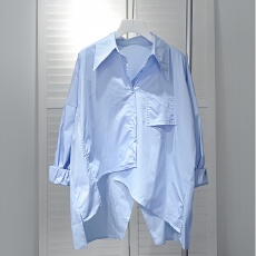 批发韩国东大门春秋新款韩版薄款宽松后背开叉长袖不规则衬衫女潮