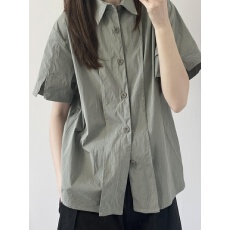 批发日系<b class='q'>短袖</b><b class='q'>衬衫</b><b class='q'>女</b>夏季复古设计感小众工装polo领薄款夏天<b class='q'>衬衣</b>外套潮