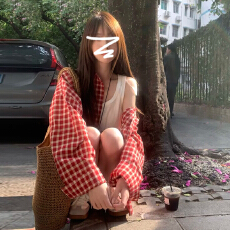 批发美式复古红色<b class='q'>格子衬衫</b>外套女春秋2026新款韩系慵懒宽松休闲衬衣