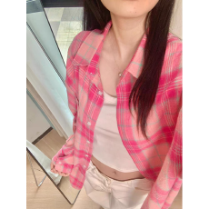 批发超显白树莓粉<b class='q'>格子</b><b class='q'>衬衫</b>春秋新款2026女上衣格纹<b class='q'>衬衣</b>宽松百搭外套
