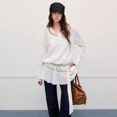 批发Rainysonal夏季镂空蕾丝荷叶边长袖针织衫小众连帽<b class='q'>卫衣</b>裙女春