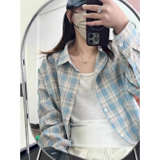 批发复古撞色格子衬衫上衣女2025新款女<b class='q'>春</b>秋季中长款宽松防晒衬衣外套