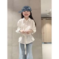批发白色长袖衬衫外套女宽松慵懒风2025新款收腰系带防晒衬衣休闲百搭