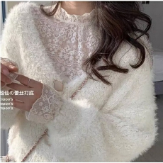 批发加绒蕾丝打底衫女2024新款秋冬洋气内搭配毛衣高端半高领网纱上衣