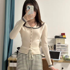 批发海军领针织开衫女初秋早秋季小香风显瘦翻领毛衣外套上衣春秋