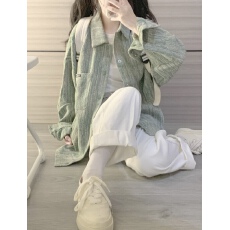 批发美式绿色夹克外套女春秋季2026新款慵懒风复古宽松百搭夹克上衣潮