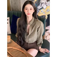 批发绿色复古防晒长袖衬衫女春秋2026新款气质女士上衣