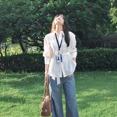 批发美式白色衬衫外套女2026新款显瘦小众设计感衬衣慵懒风防晒衫上衣