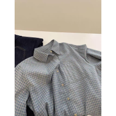 批发2026春秋慵懒宽松叠穿休闲衬衣女复古蓝色<b class='q'>格子</b>水洗磨毛<b class='q'>衬衫女</b>