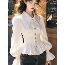 批发<b class='q'>甜美</b>温柔风白色高级感长袖衬衫女装春秋法式收腰显瘦时尚洋气上衣