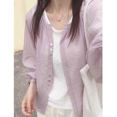 批发亚麻防晒衬衫外套女薄夏季天小<b class='q'>开衫</b>外搭宽松长袖<b class='q'>短款</b>上衣