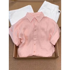 批发粉色亚麻苎麻<b class='q'>短袖</b><b class='q'>衬衫女</b>2026春夏新款廓形显瘦上衣