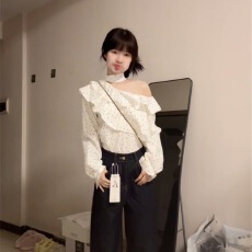 批发法式设计感小众波点<b class='q'>长袖</b><b class='q'>衬衫</b>女春秋季2026新款荷叶边露肩气质上衣