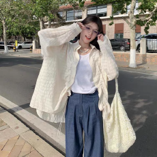 批发美式慵懒风宽松<b class='q'>长袖</b><b class='q'>衬衫</b>女2026超火韩系设计感休闲夏季防晒衫外套