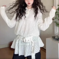 批发<b class='q'>白色</b>镂空蕾丝荷叶边长袖<b class='q'>针织衫</b>女春秋2026新款收腰气质卫衣连衣裙