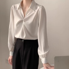 批发韩系温柔风白色衬衫女2026春秋新款<b class='q'>雪纺上衣</b>通勤时尚面试正装衬衣
