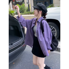 批发紫色<b class='q'>长袖</b>衬衫<b class='q'>外套</b>女秋装新款衬衣2026爆款韩系高级感宽松休闲上衣