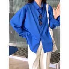 批发法式克莱因蓝<b class='q'>衬衫女</b>高级感马甲叠穿内搭衬衣2026春秋新款正肩上衣