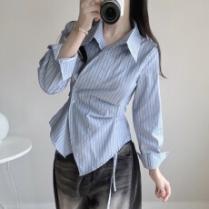批发<b class='q'>韩版</b>设计感<b class='q'>衬衫女</b>时尚新款收腰时髦不规则百搭短上衣潮